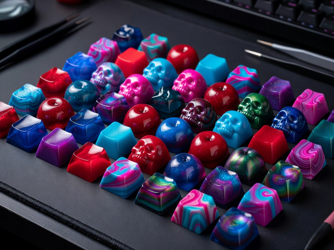 Collection of colorful custom artisan keycap profiles