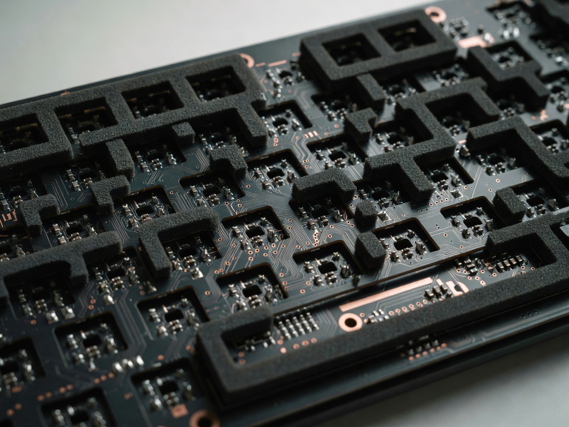 Custom mechanical keyboard PCB board with acoustic PE foam layers